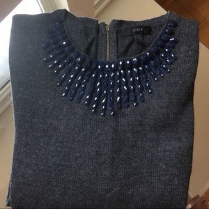 Jcrew embellished charcoal sweater zip back SZ L